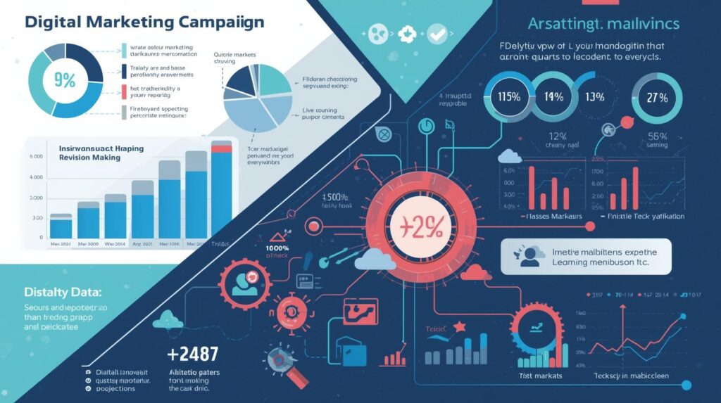 Illustration of reporting and analytics of a launched digital marketing campaign
