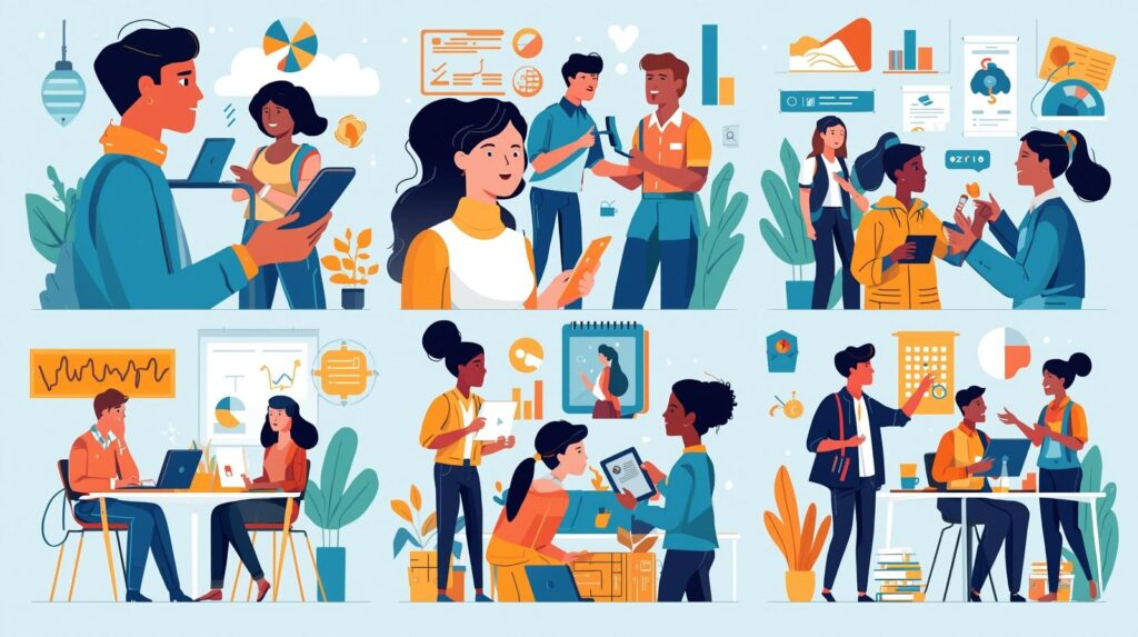 Illustration of people in businesses