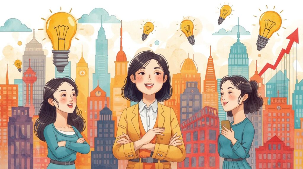 Water color illustration of 3 women entrepreneurs