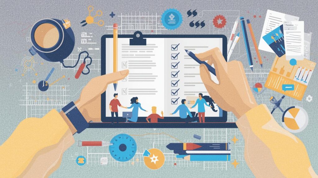 image or illustration depicting proofreading and editing of documents
