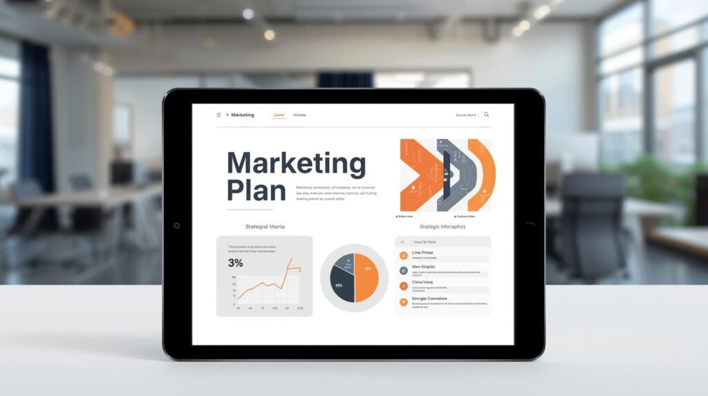 Illustration of a marketing plan on a computer screen